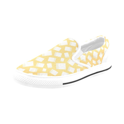 Tofu Print Design LKS302 White Slip Ons Canvas Women's Shoes