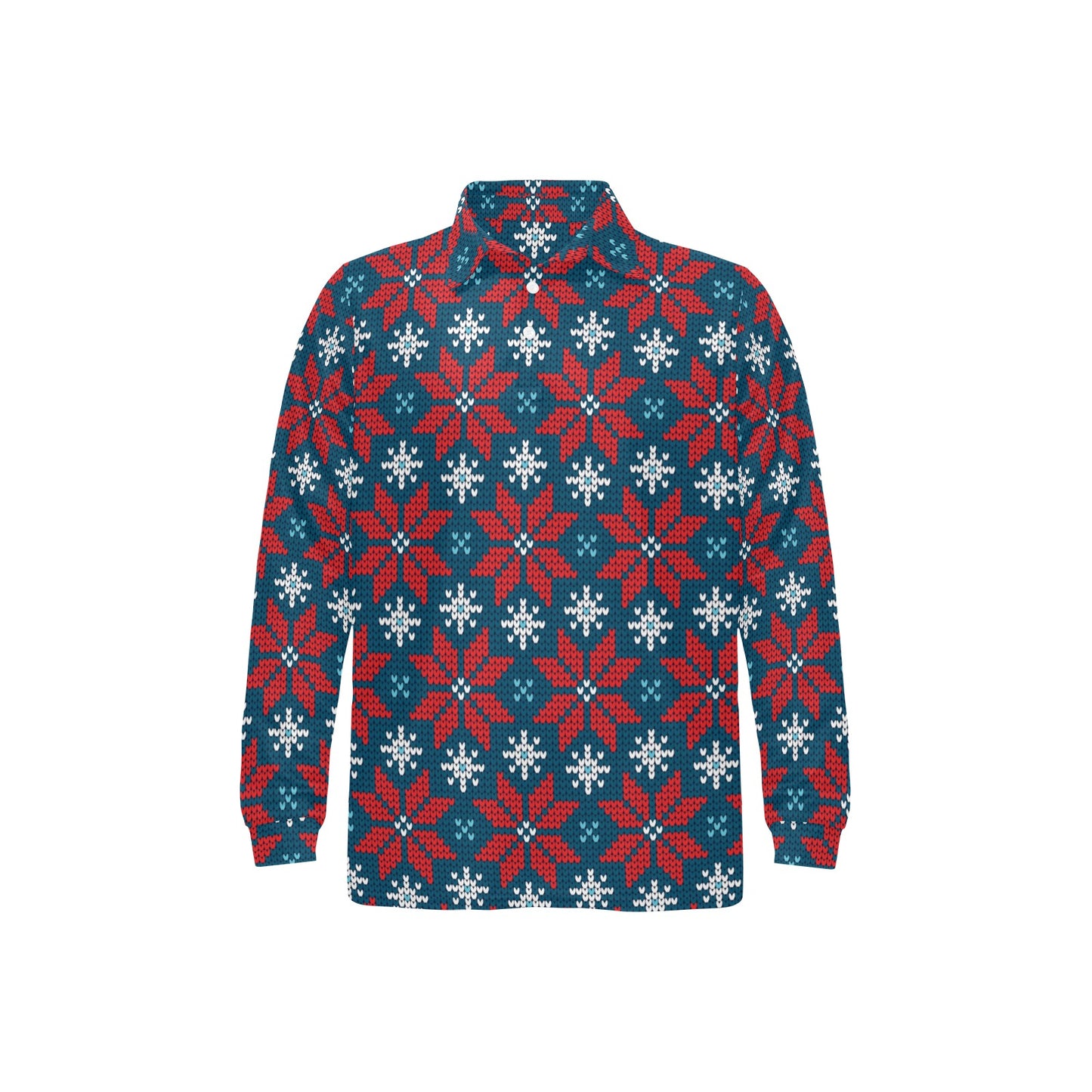 Poinsettia Pattern Print Design A02 Long Sleeve Polo Shirt For Men's