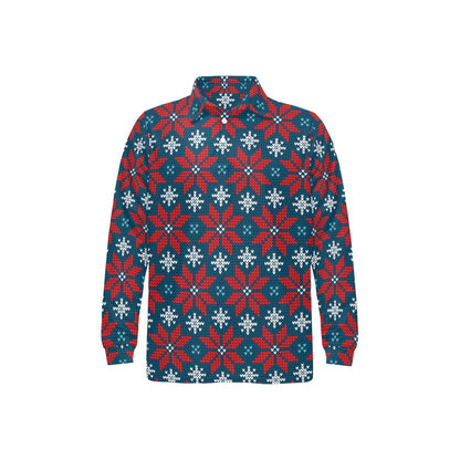 Poinsettia Pattern Print Design A02 Long Sleeve Polo Shirt For Men's