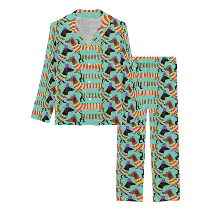 Dachshund Pattern Print Design 05 Women's Long Pajama Set
