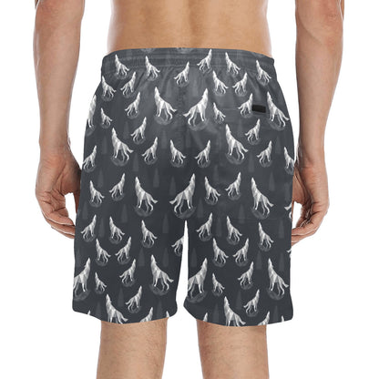 Wolf Print Design LKS303 Men's Swim Trunks Beach Shorts