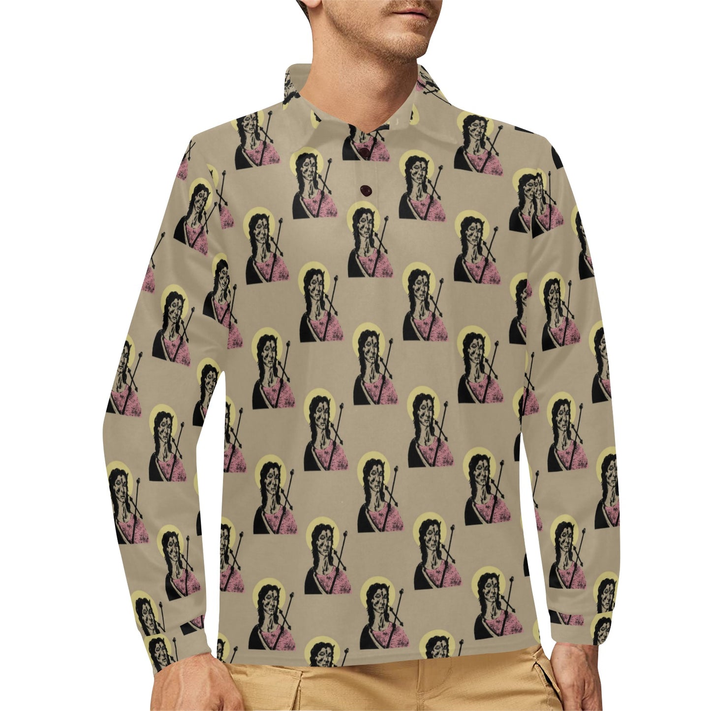 Christian Pattern Print Design 04 Long Sleeve Polo Shirt For Men's