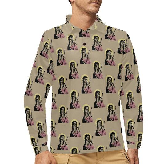 Christian Pattern Print Design 04 Long Sleeve Polo Shirt For Men's