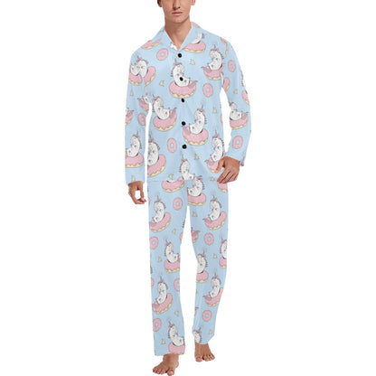 Donut Unicorn Pattern Print Design DN014 Men's Long Pajama Set