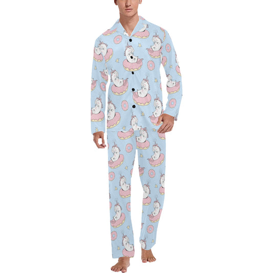 Donut Unicorn Pattern Print Design DN014 Men's Long Pajama Set