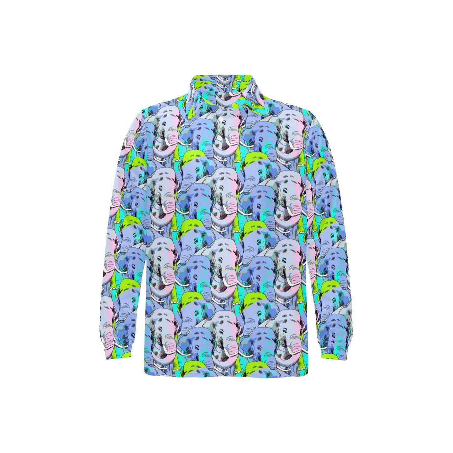 Elephant Art color Print Pattern Long Sleeve Polo Shirt For Men's