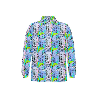 Elephant Art color Print Pattern Long Sleeve Polo Shirt For Men's