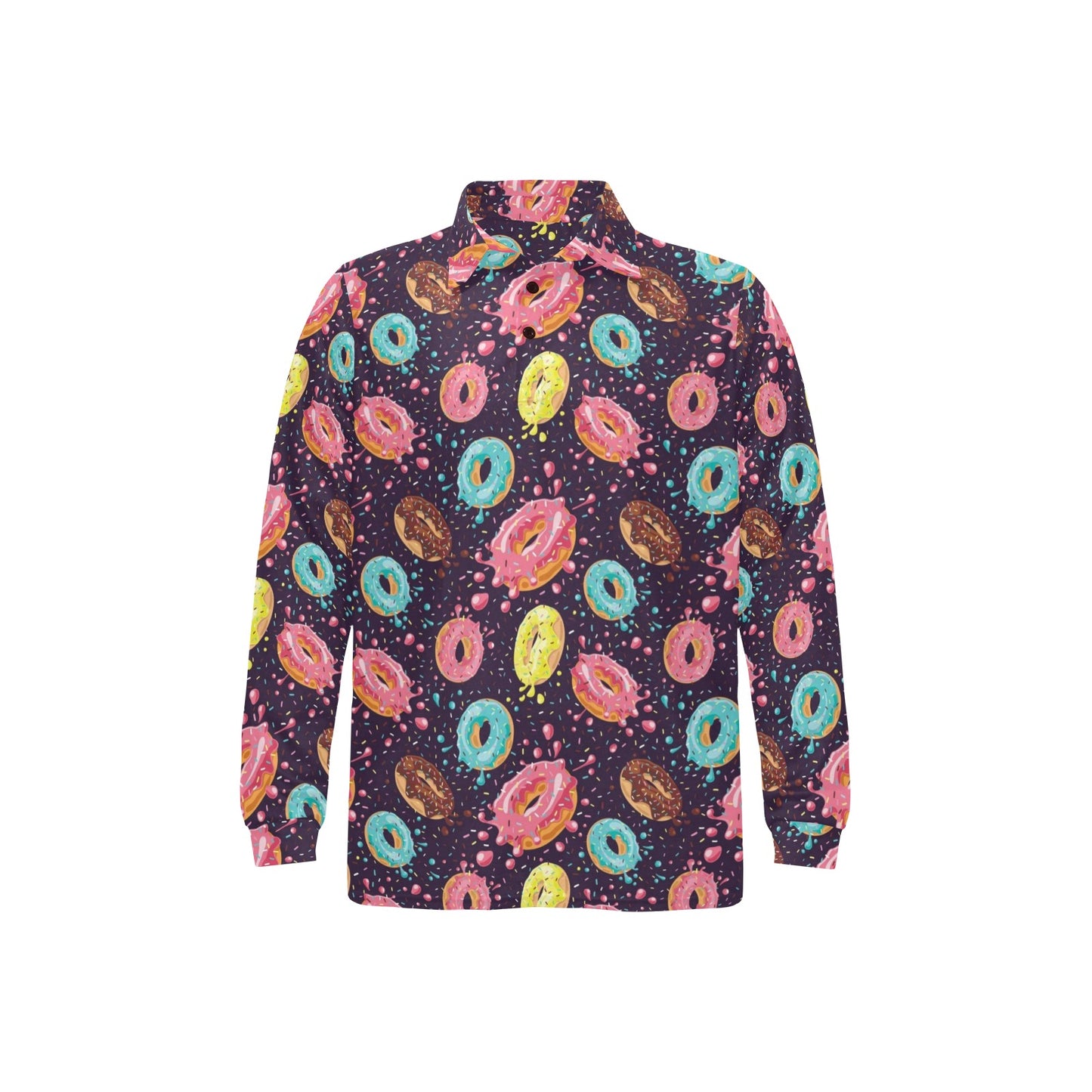 Donut Pattern Print Design DN03 Long Sleeve Polo Shirt For Men's
