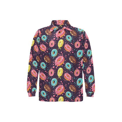 Donut Pattern Print Design DN03 Long Sleeve Polo Shirt For Men's