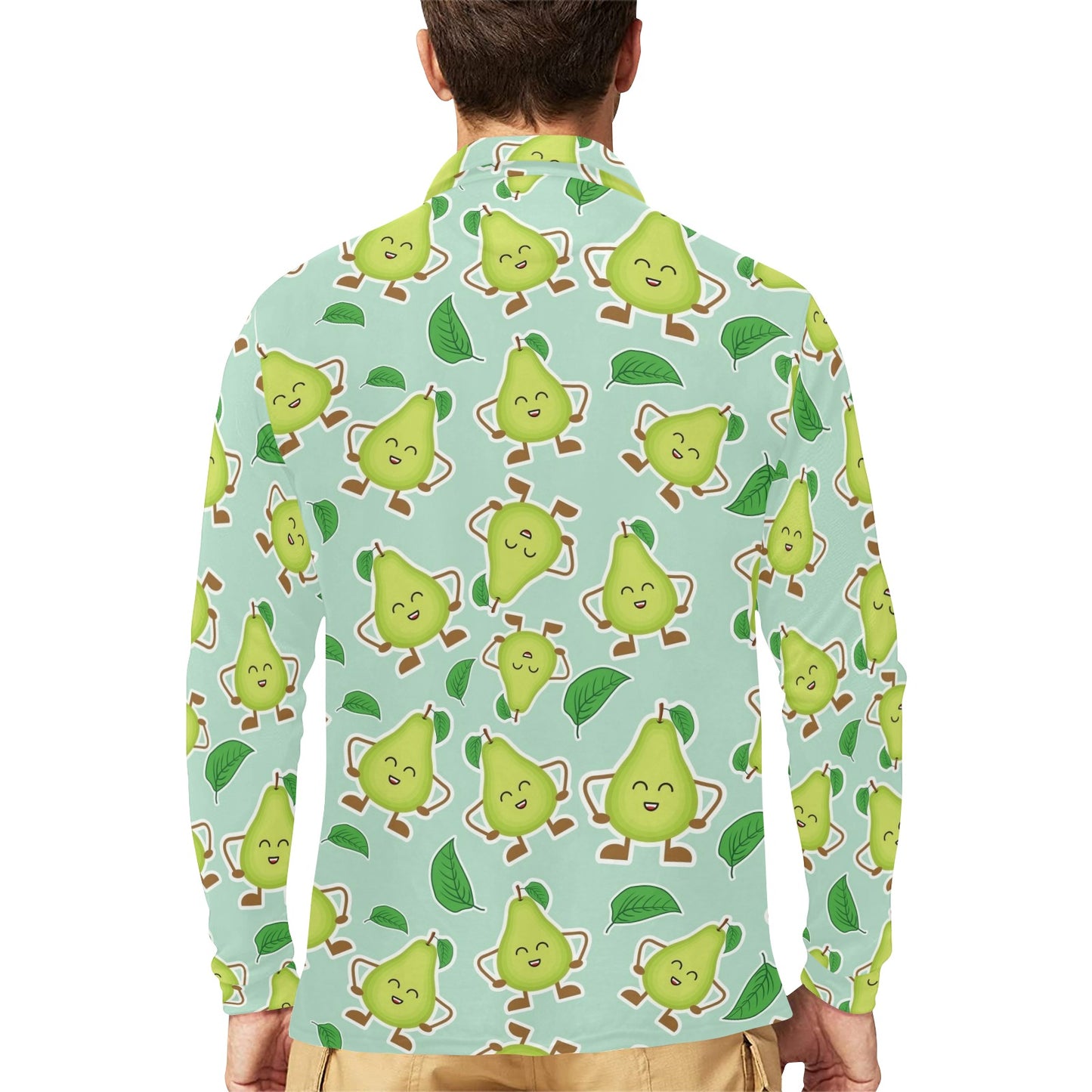 Avocado Pattern Print Design AC011 Long Sleeve Polo Shirt For Men's