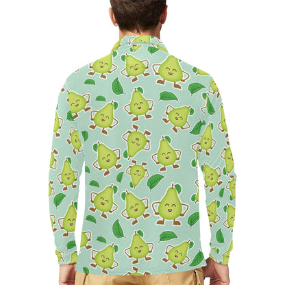 Avocado Pattern Print Design AC011 Long Sleeve Polo Shirt For Men's