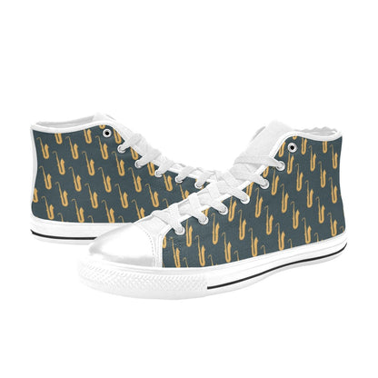 Saxophone Print Design LKS401 Men's High Top Canvas Shoes