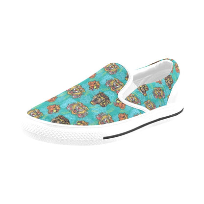 Tattoo Tiger Head Print Design LKS304 White Slip Ons Canvas Women's Shoes