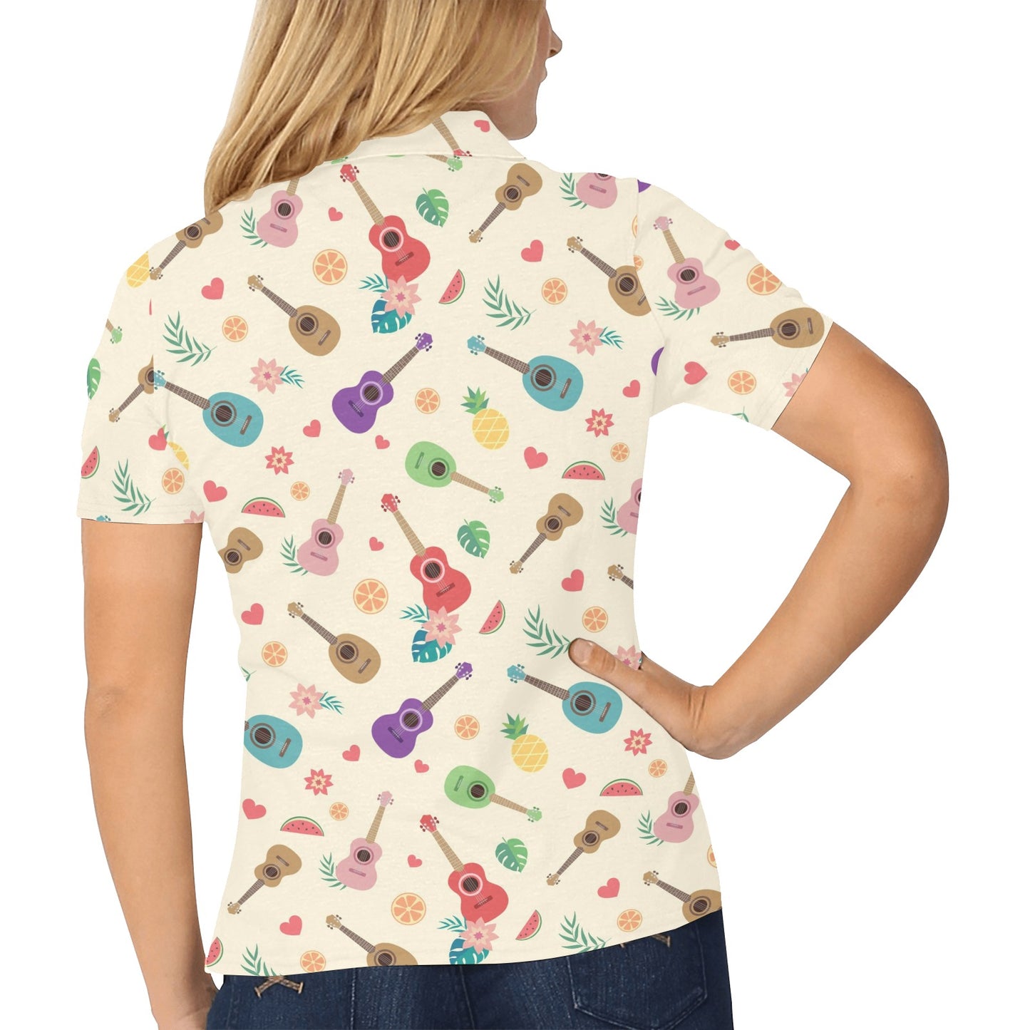 Ukulele Pattern Print Design 01 Women's Polo Shirt