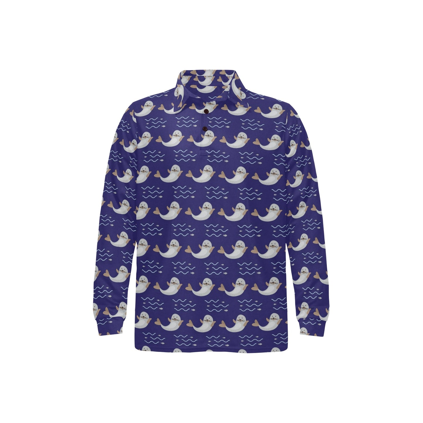 Sea Lion Print Design LKS404 Long Sleeve Polo Shirt For Men's