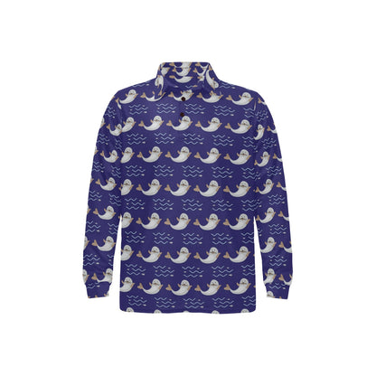 Sea Lion Print Design LKS404 Long Sleeve Polo Shirt For Men's