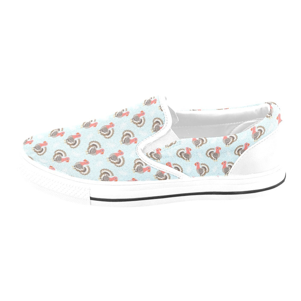 Turkey Print Design LKS403 White Slip Ons Canvas Women's Shoes