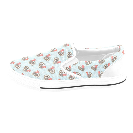 Turkey Print Design LKS403 White Slip Ons Canvas Women's Shoes