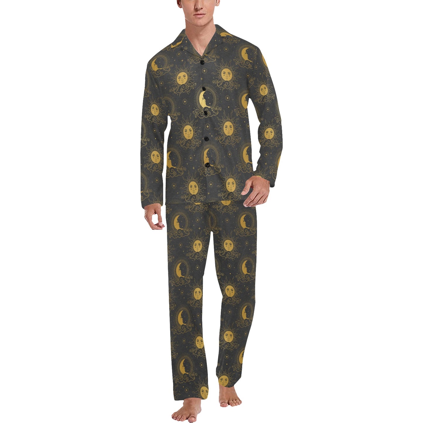 Celestial Moon Sun Pattern Print Design 05 Men's Long Pajama Set