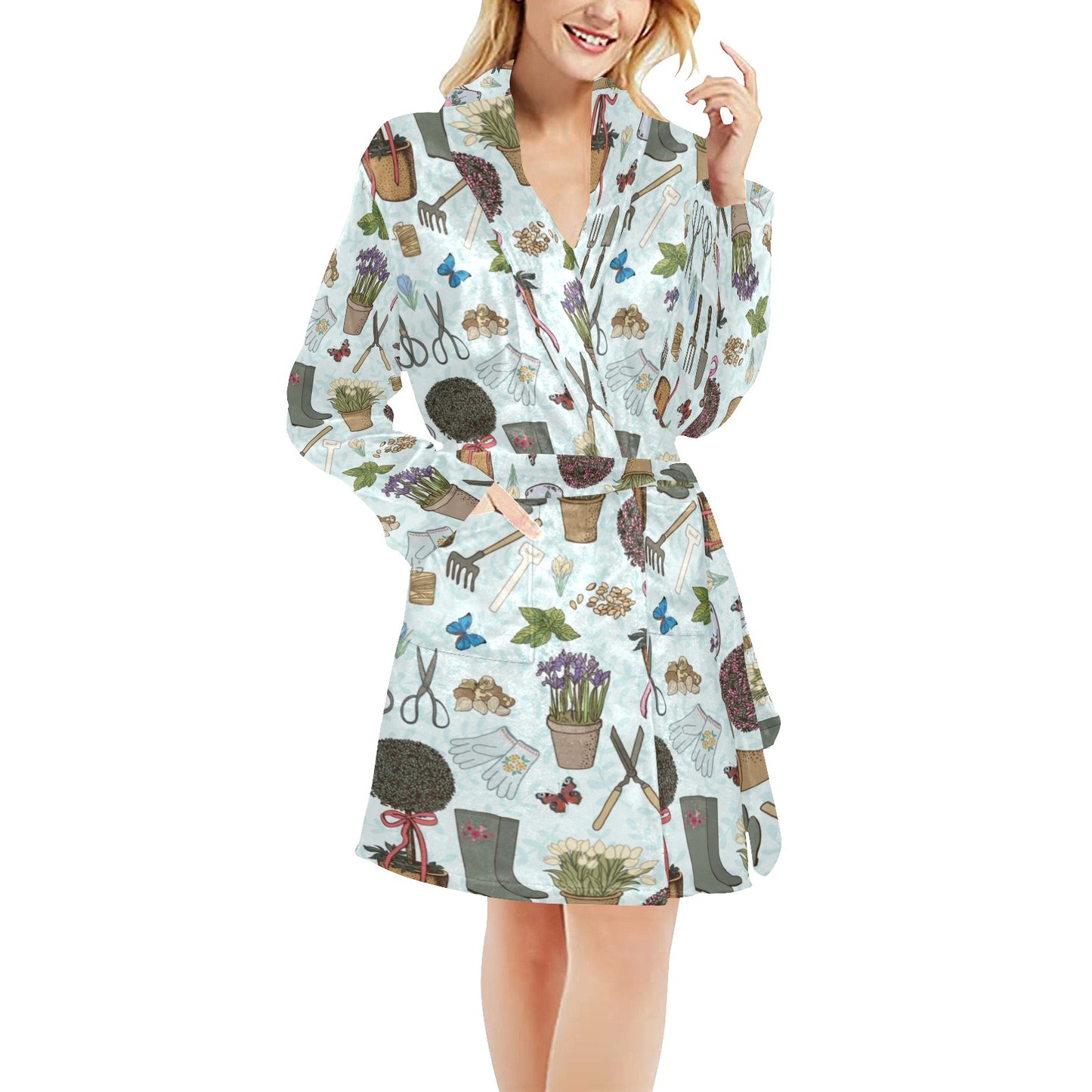 Gardening Pattern Print Design G01 Women's Fleece Robe