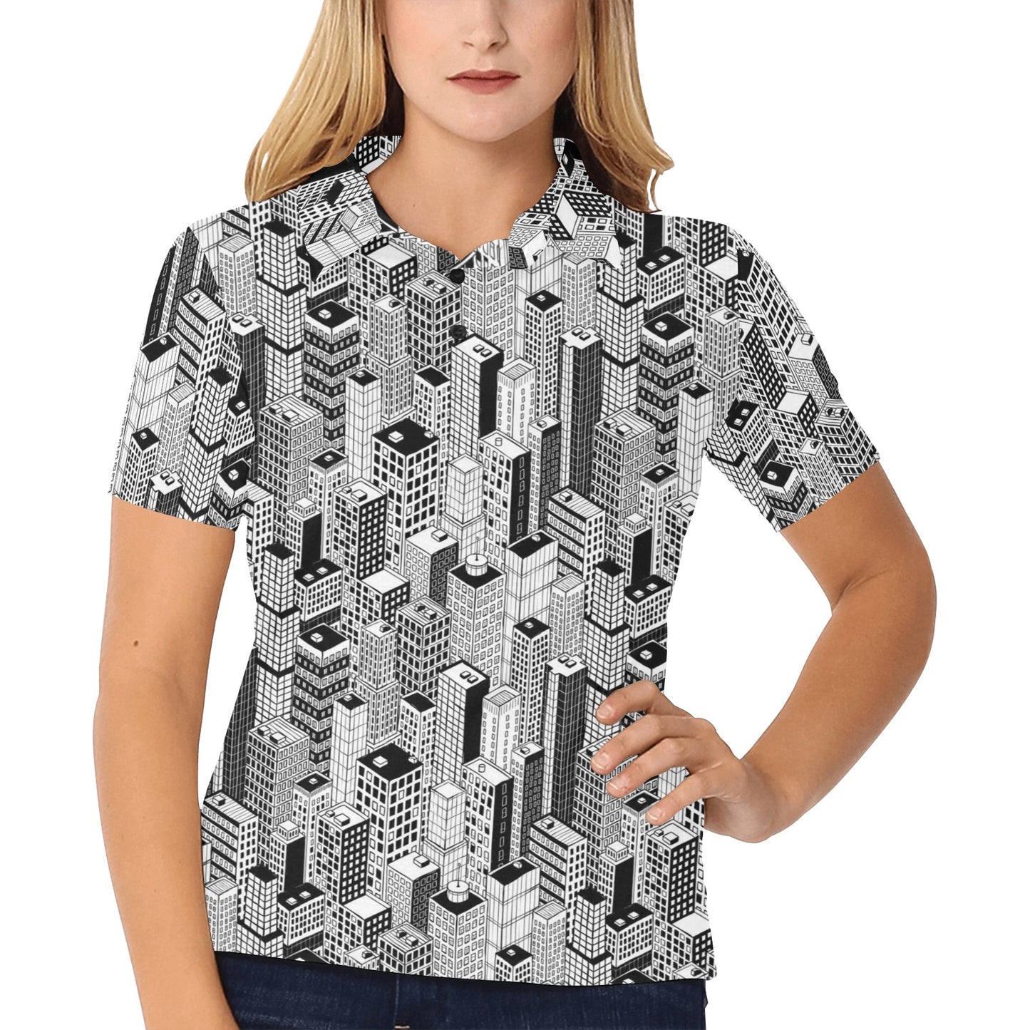 City  Pattern Print Design 02 Women's Polo Shirt