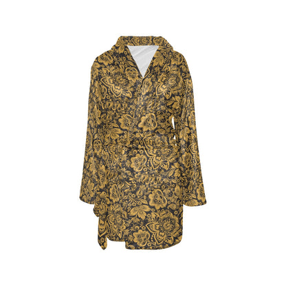 Brocade Gold Pattern Print Design 01 Women's Fleece Robe