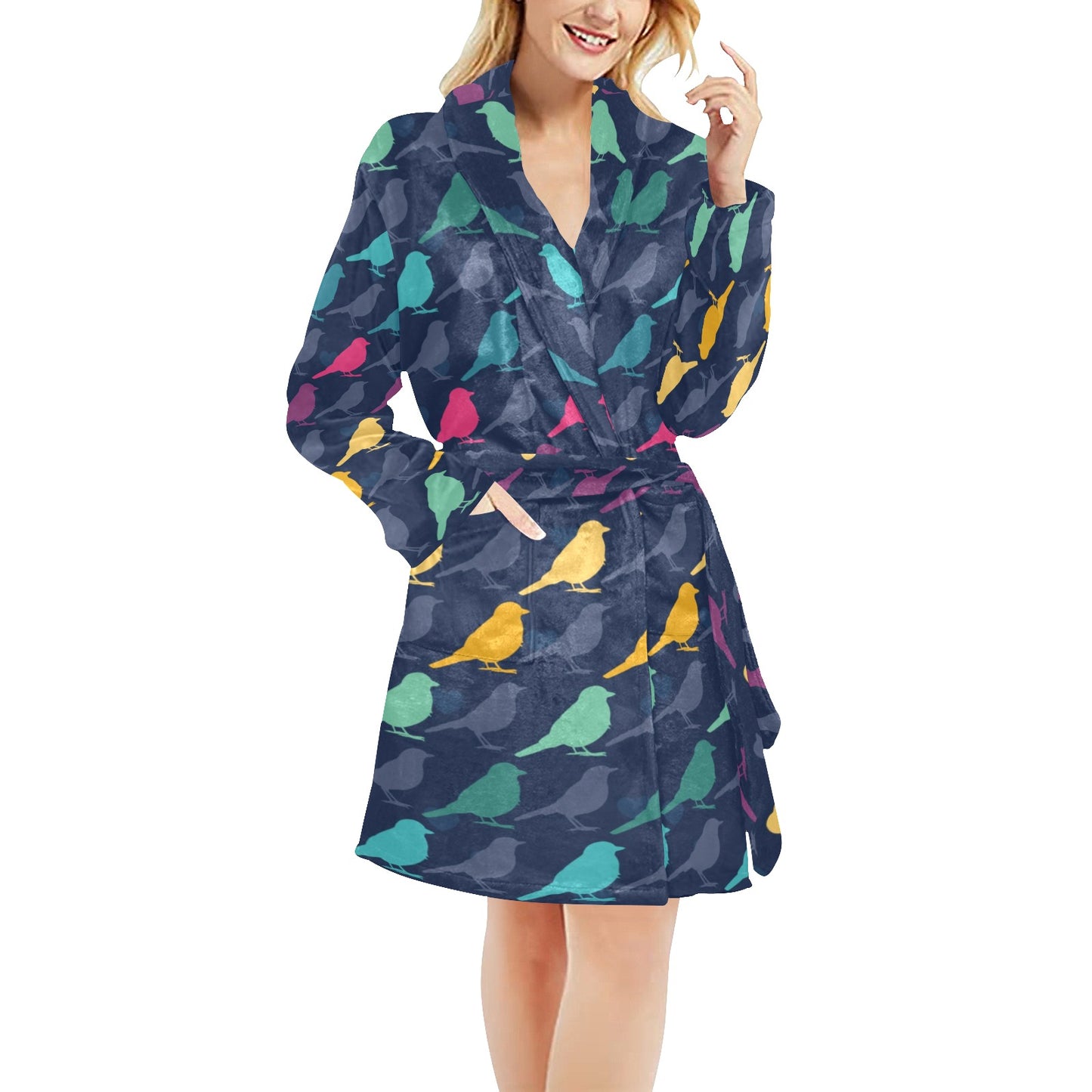 Birds Pattern Print Design 01 Women's Fleece Robe