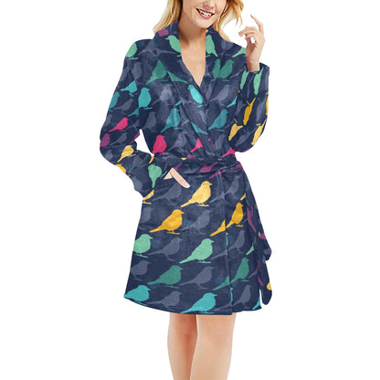 Birds Pattern Print Design 01 Women's Fleece Robe