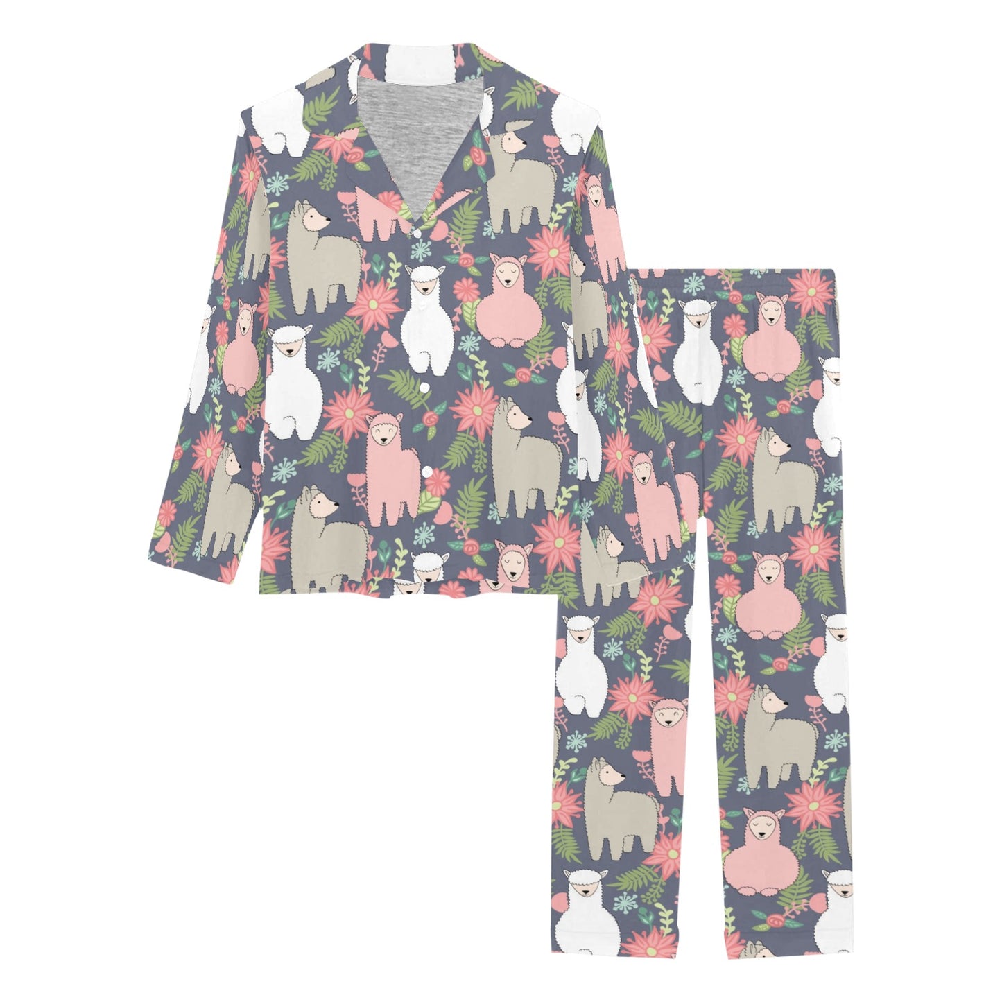 Alpaca Pattern Print Design 03 Women's Long Pajama Set