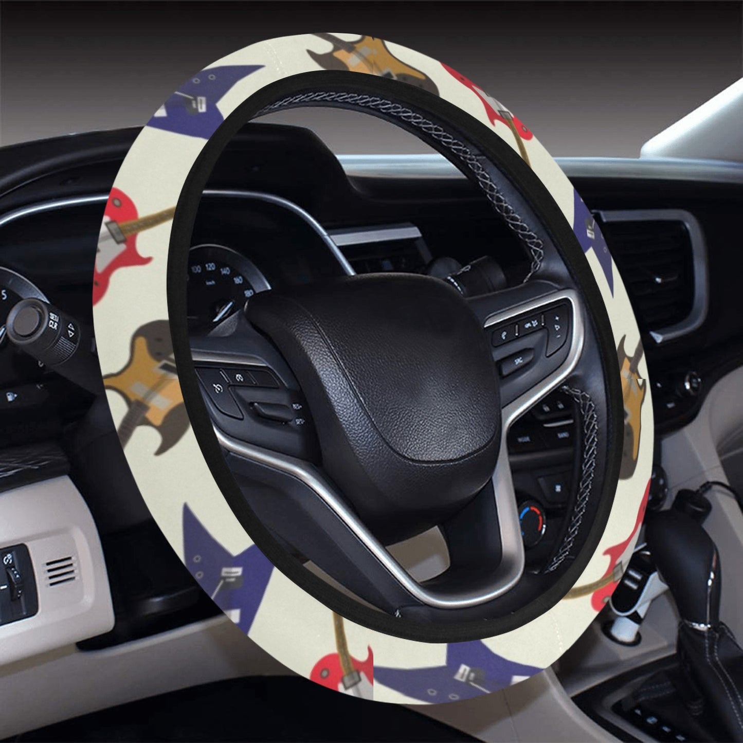Electric Guitar Print Design LKS404 Steering Wheel Cover with Elastic Edge