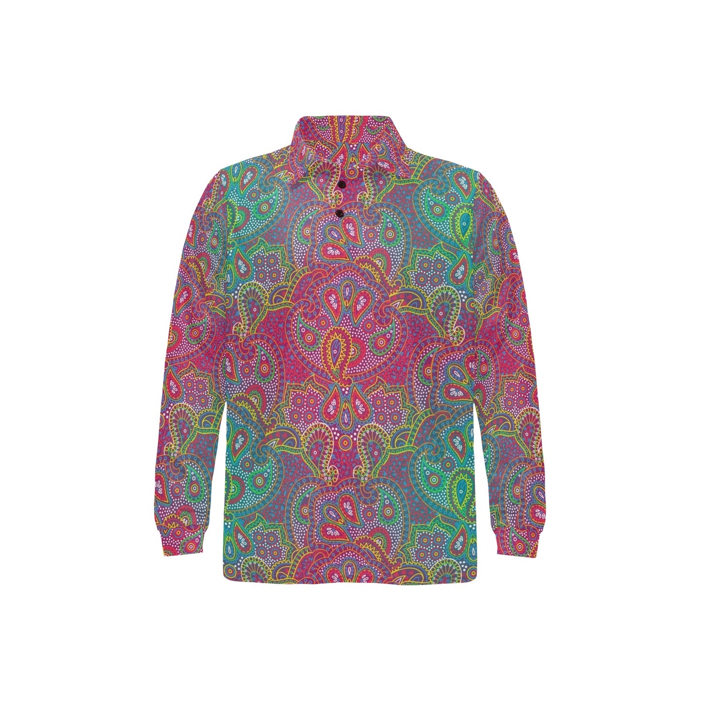 Boho Pattern Print Design 02 Long Sleeve Polo Shirt For Men's