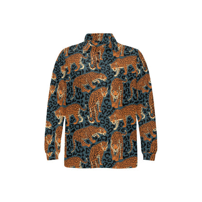 Jaguar Pattern Print Design 04 Long Sleeve Polo Shirt For Men's