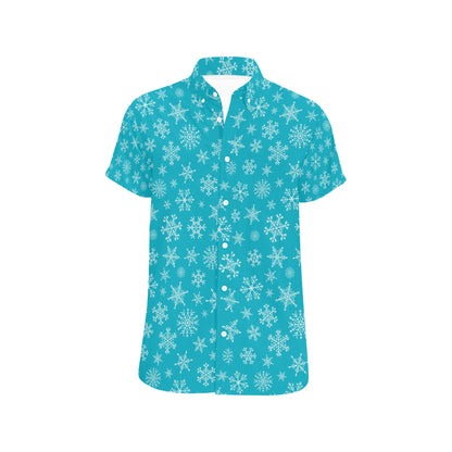 Snowflake Print Design LKS304 Men Short Sleeve Button Up Shirt