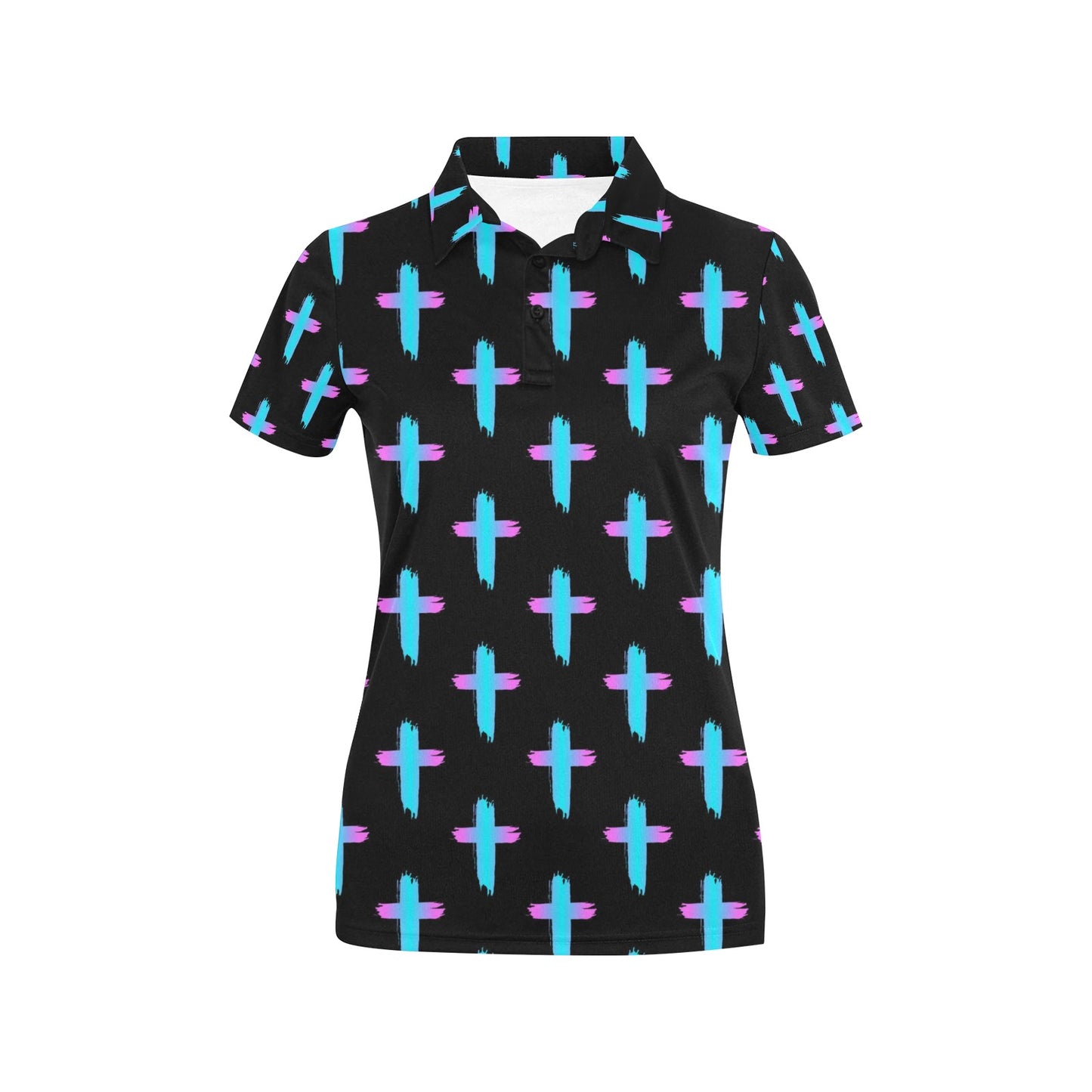 Christian Cross neon Pattern Women's Polo Shirt