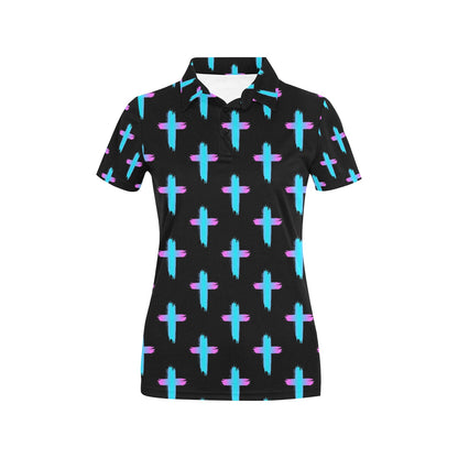 Christian Cross neon Pattern Women's Polo Shirt