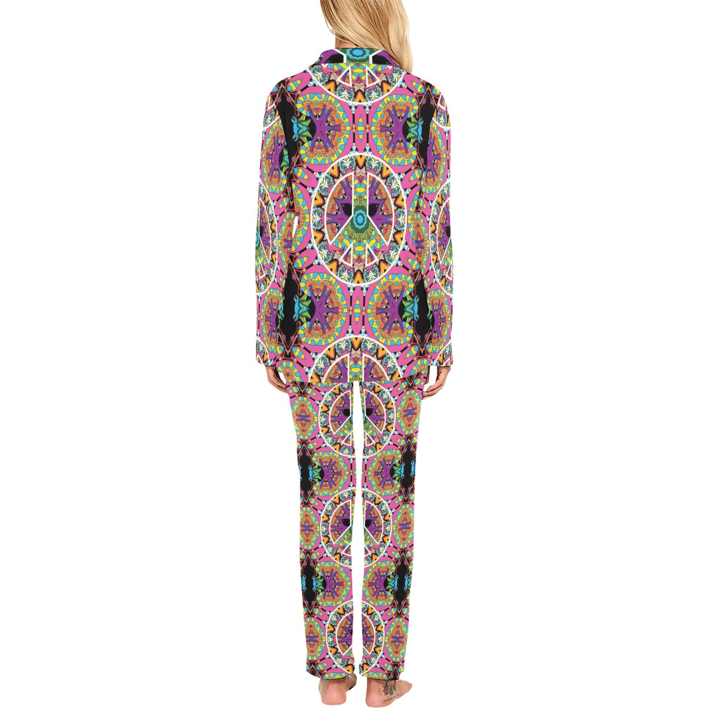 Peace Sign Pattern Print Design A03 Women's Long Pajama Set