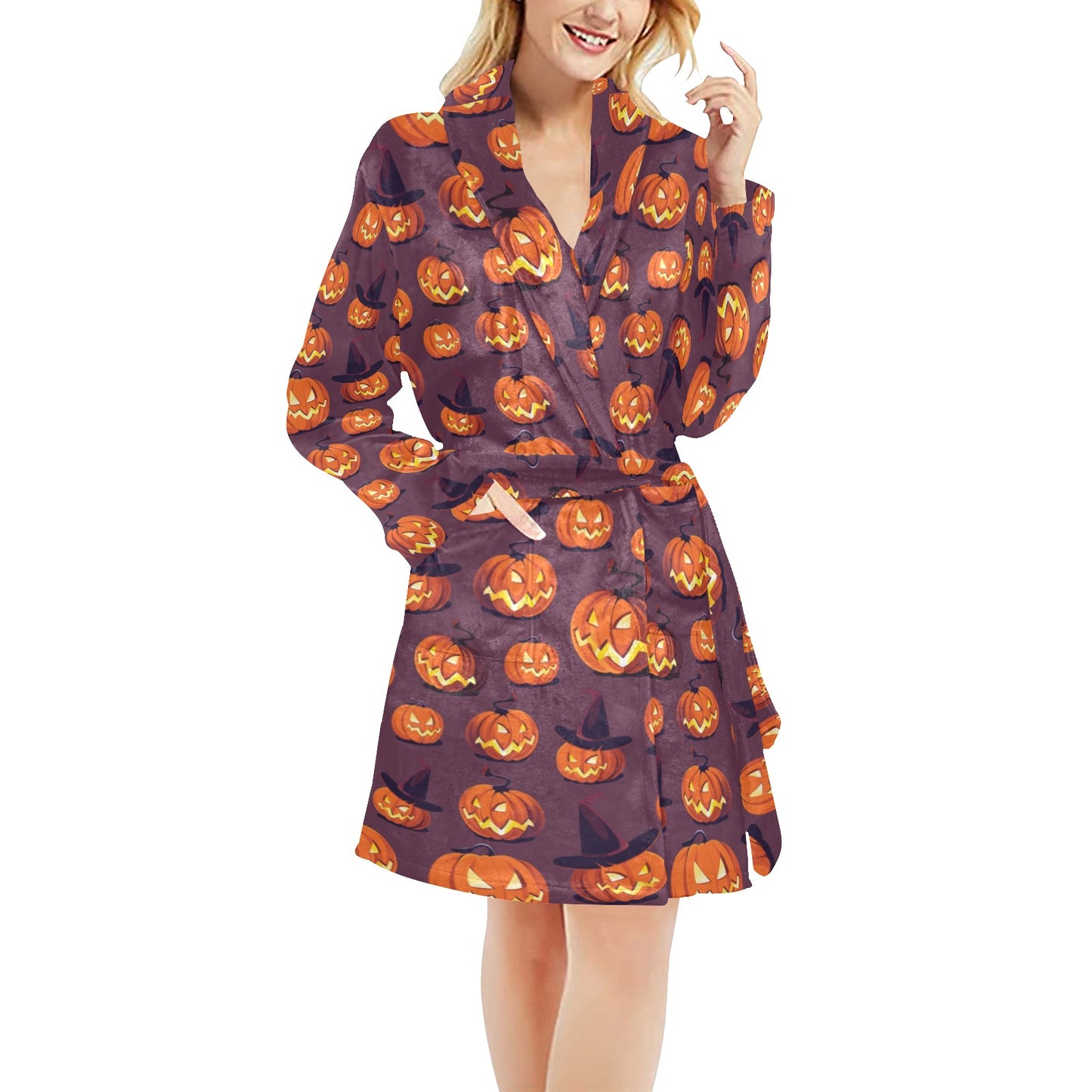 Halloween Pumpkin Pattern Print Design 03 Women's Fleece Robe