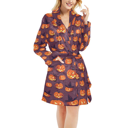 Halloween Pumpkin Pattern Print Design 03 Women's Fleece Robe