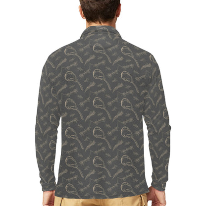 Steak Print Design LKS302 Long Sleeve Polo Shirt For Men's