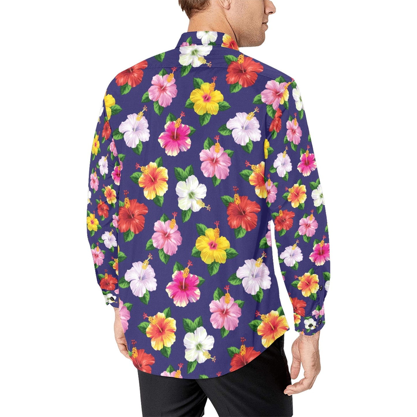Hibiscus Colorful Print Design LKS301 Men's Long Sleeve Dress Shirt