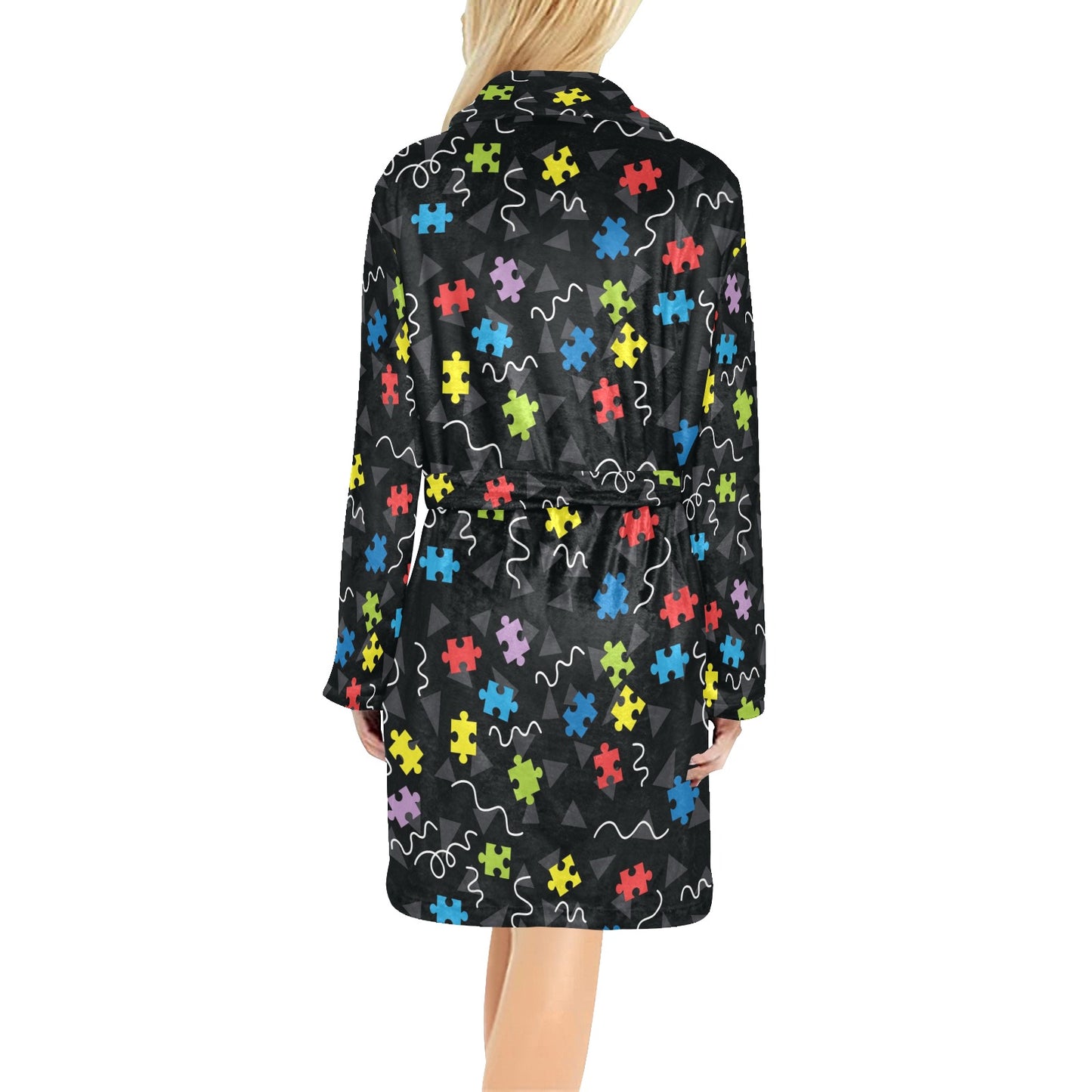 Autism Awareness Pattern Print Design 01 Women's Fleece Robe