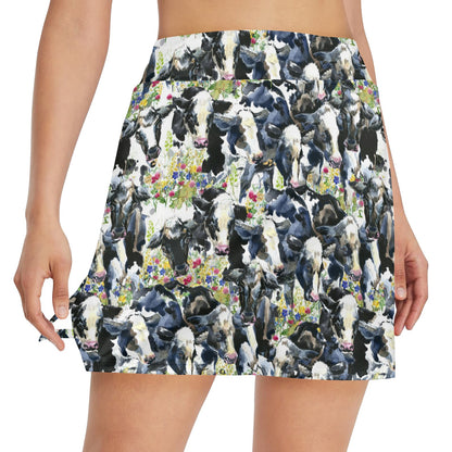 Cow Watercolor Print Pattern 17" Golf & Pickleball Skort with Pockets