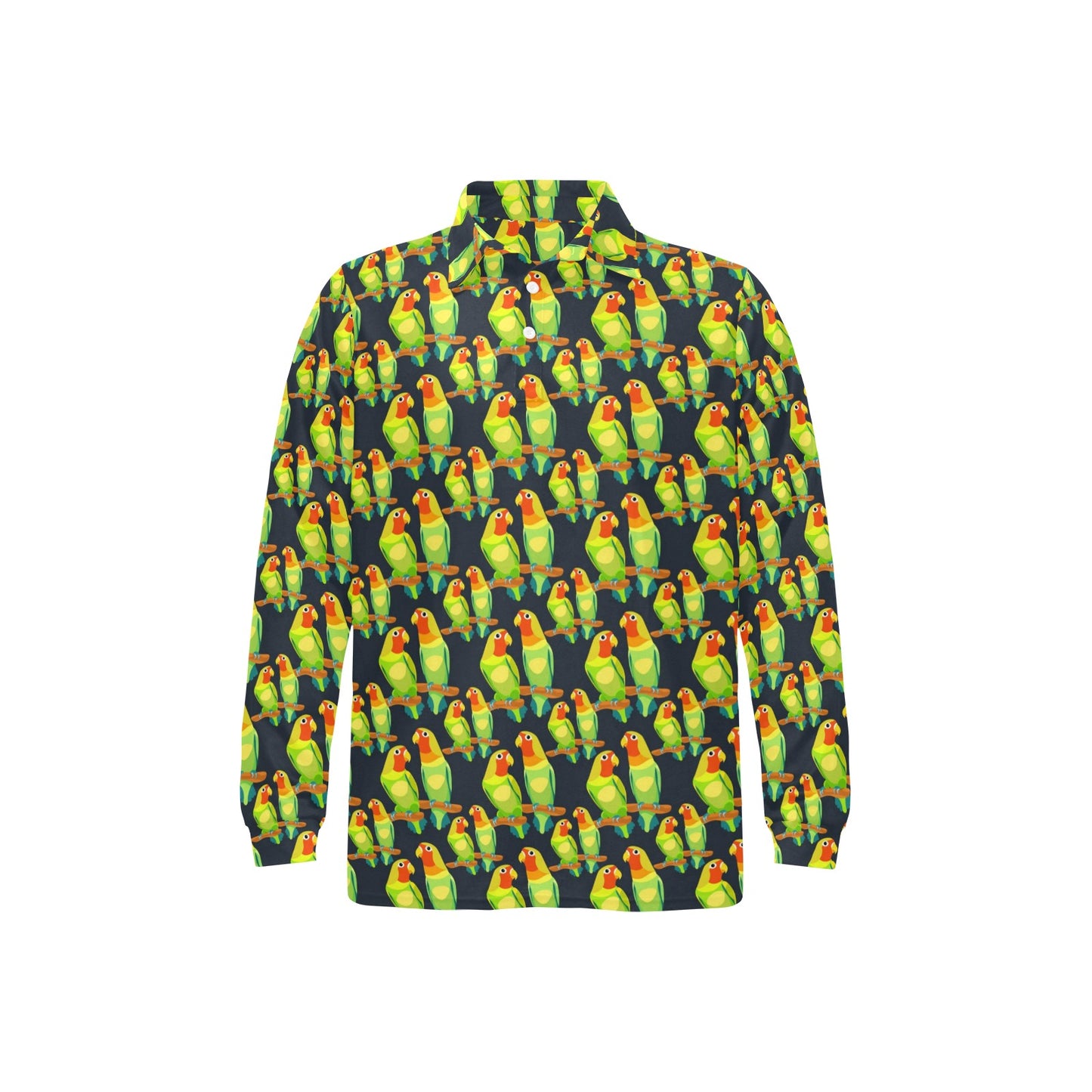 Lovebird Pattern Print Design 01 Long Sleeve Polo Shirt For Men's