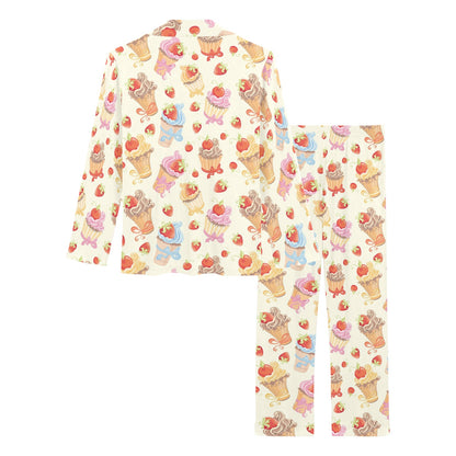 Cupcakes Strawberry Cherry Print Women's Long Pajama Set