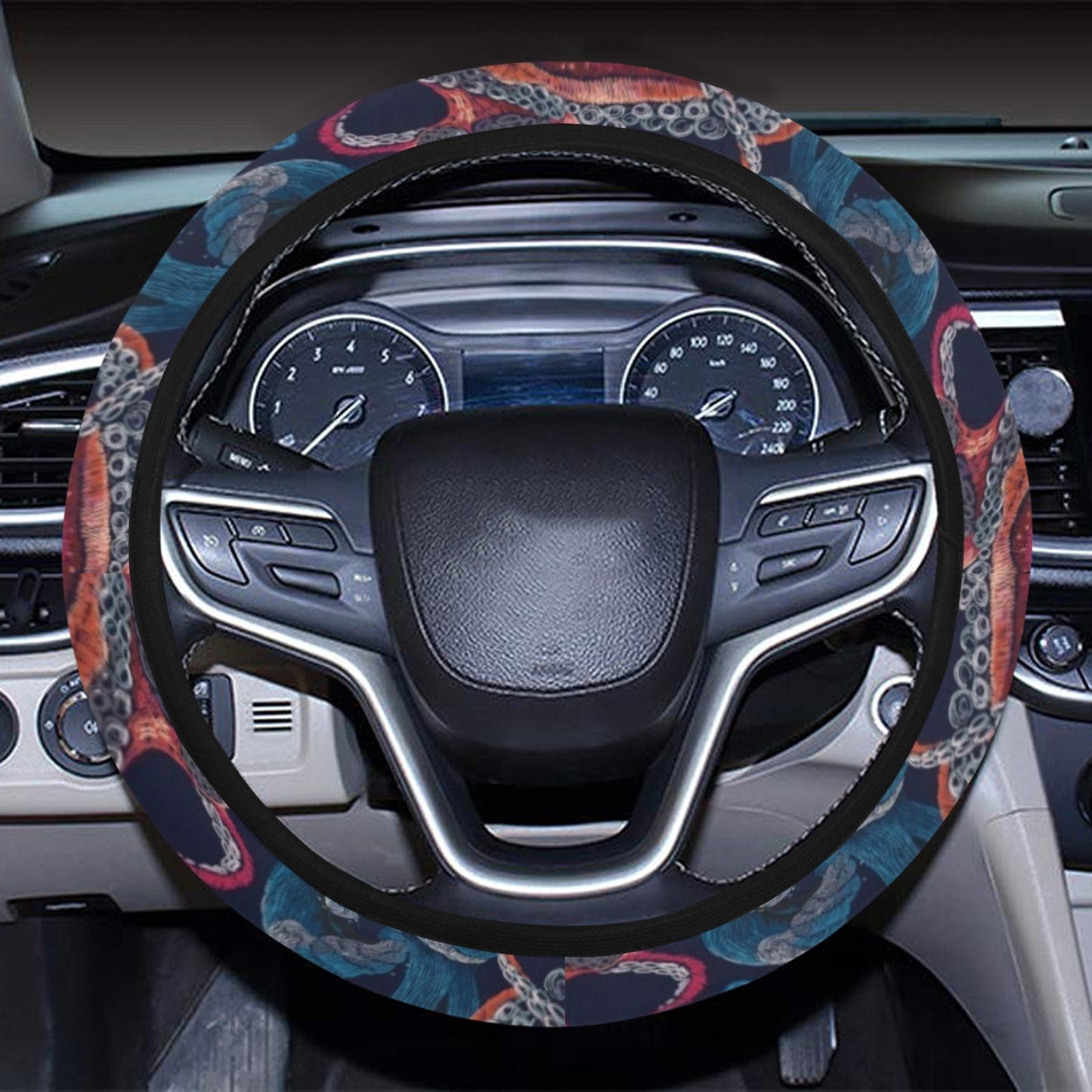 Underwater Giant Squid Print Design LKS302 Steering Wheel Cover with Elastic Edge