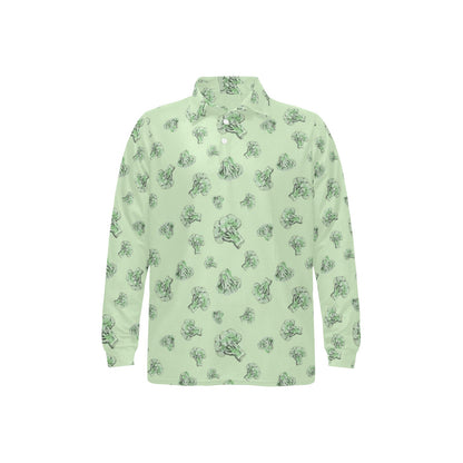 Broccoli Pattern Print Design 05 Long Sleeve Polo Shirt For Men's