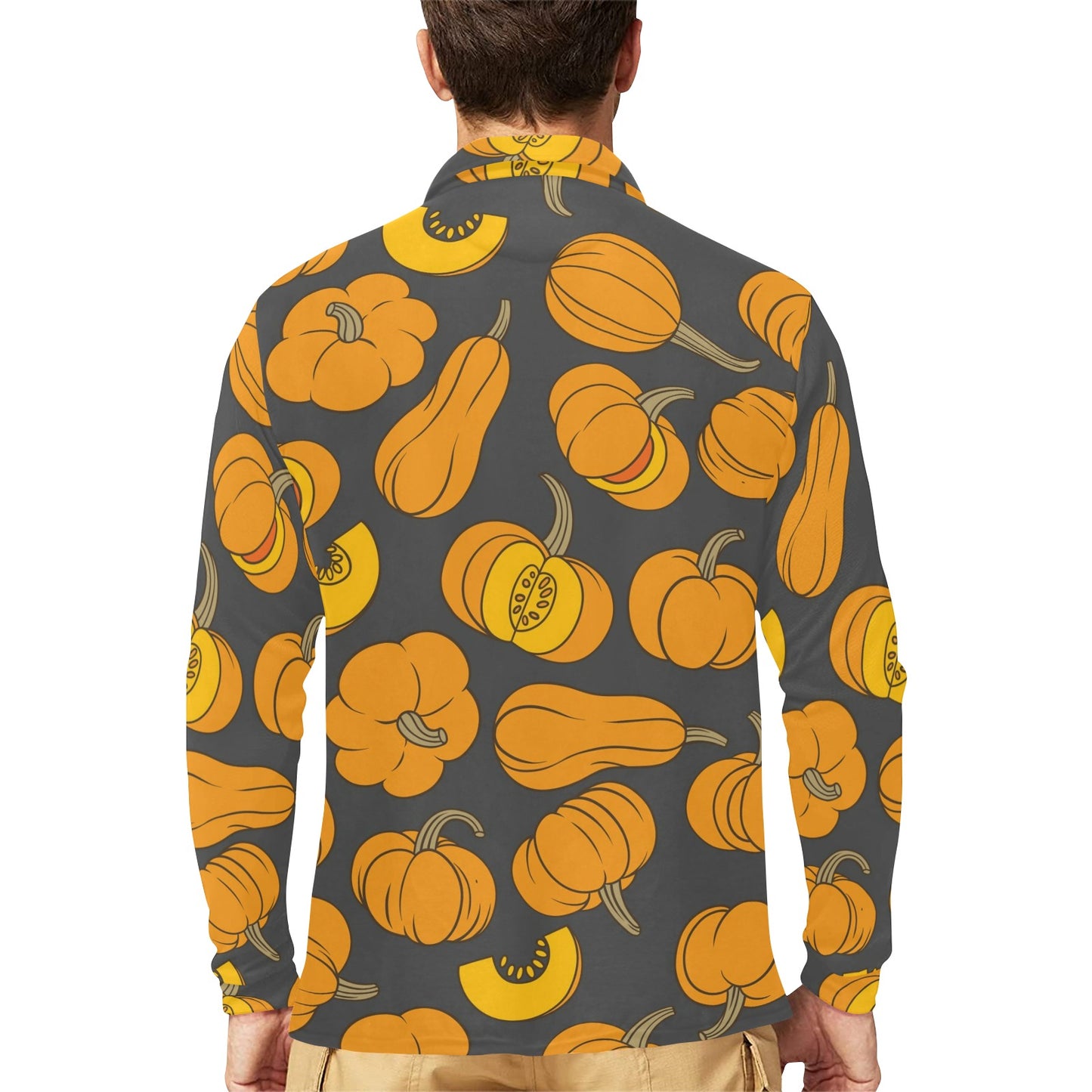 Pumpkin Pattern Print Design A03 Long Sleeve Polo Shirt For Men's