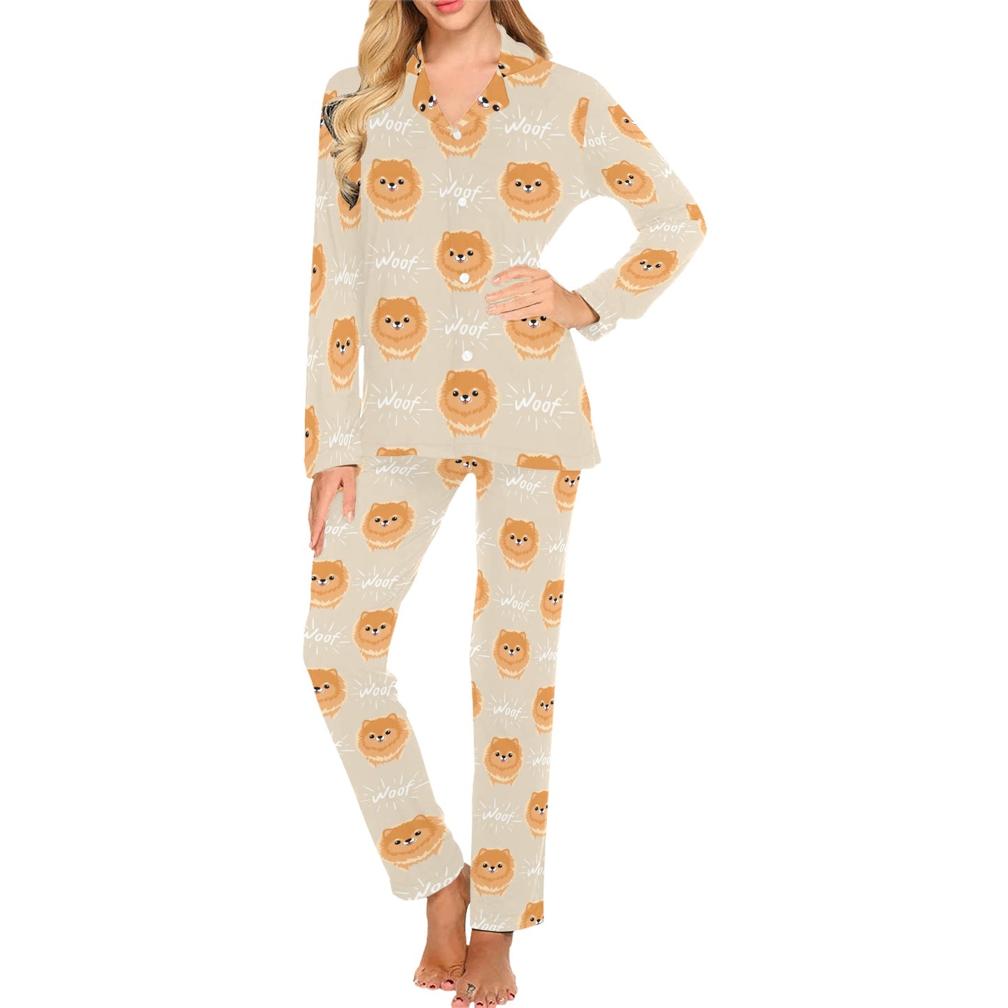 Pomeranians Pattern Print Design A04 Women's Long Pajama Set