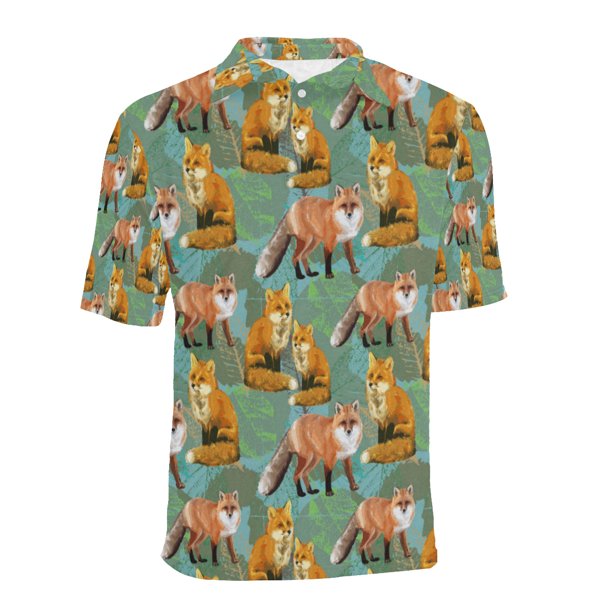 Fox Autumn leaves Themed Men Polo Shirt