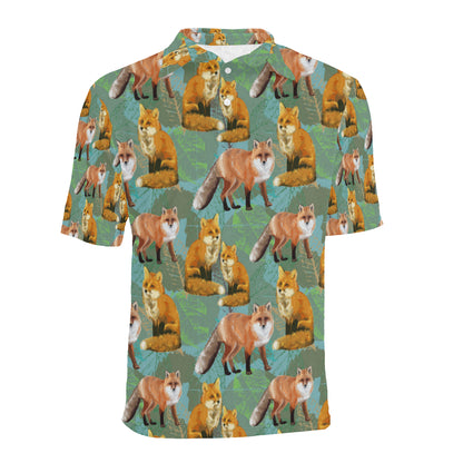 Fox Autumn leaves Themed Men Polo Shirt